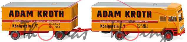 Mercedes-Benz (Modell 1963-1974) Möbelkofferlastzug, narzissengelb, ADAM KROTH, Wiking, 1:87, mb