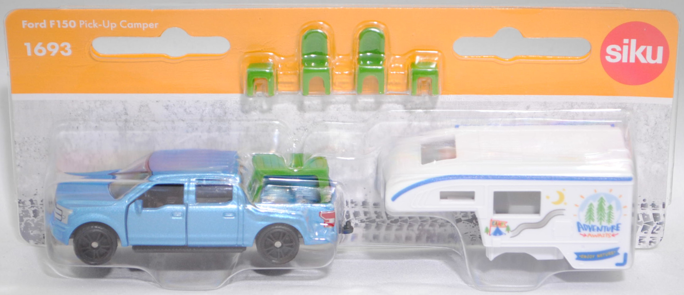 00000 Ford F-150 LARIAT STANDARD V8 SuperCrew mit 5,5 Ft Ladefläche (P552, Modell 2018-2020) mit Pick-Up-Wohnkabine, hell-brillantblaumetallic, SIKU SUPER, 1:71, P29f