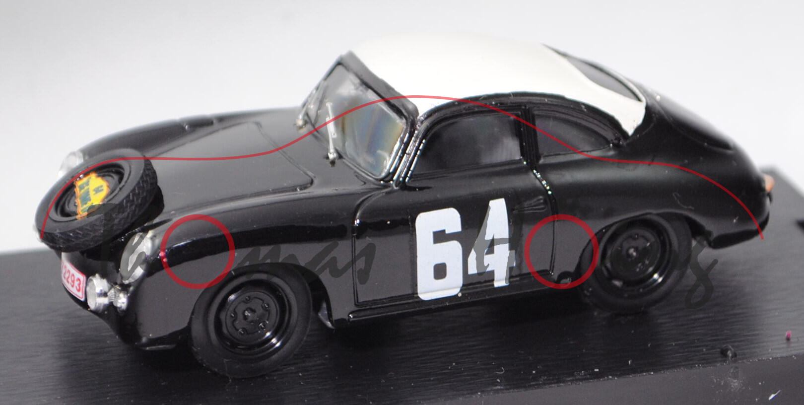 Porsche 356 Coupé (Mod. 48-55), weiß/schwarz, Liège-Rome-Liège 1954, Nr. 64, REPLICARS, 1:43, mb