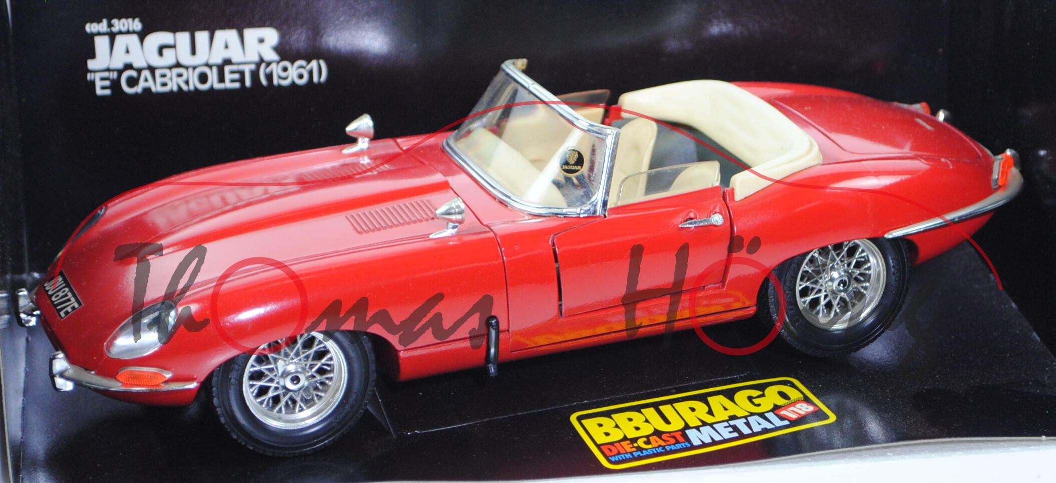 Jaguar E-Type Serie 1 Roadster 3.8-Liter (Mod. 61-64, Baujahr 1961), verkehrsrot, Bburago, 1:18, mb