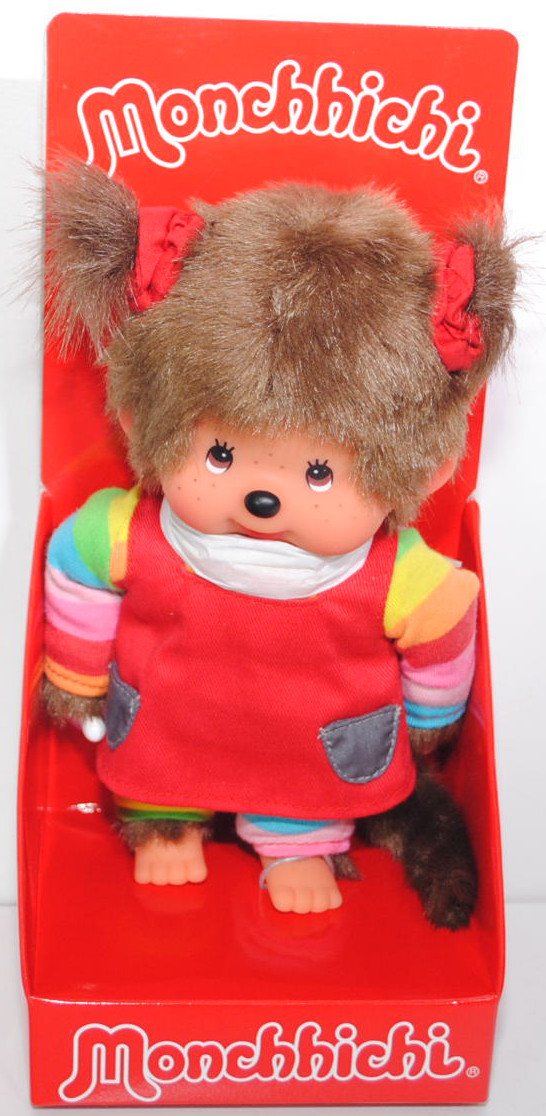 Monchhichi Rainbow Tee + Red Jumper Skirt Girl (Regenbogen Mädchen), 20 cm groß, Sekiguchi