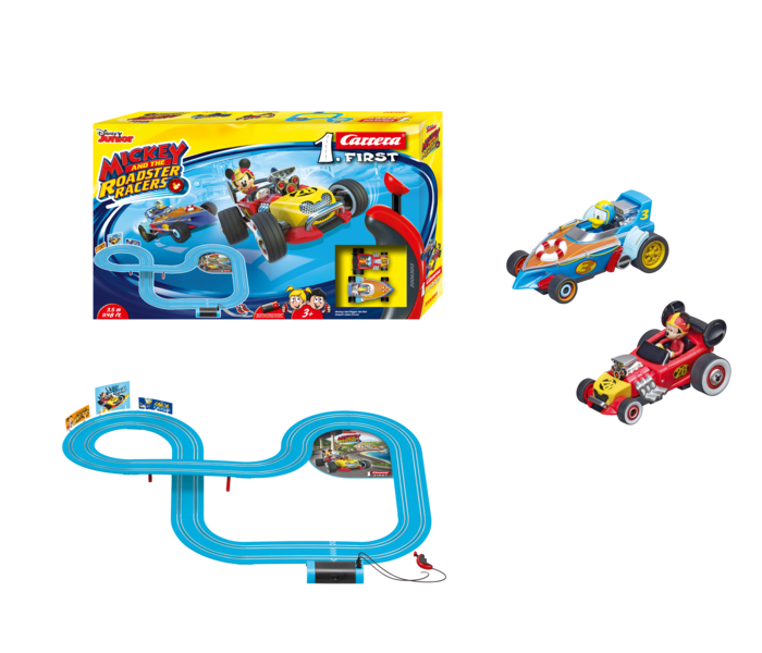 Mickey and the Roadster Racers: 12x Streckenteile für ca. 3,5 m, 2 Handregler, 2  Fahrzeuge