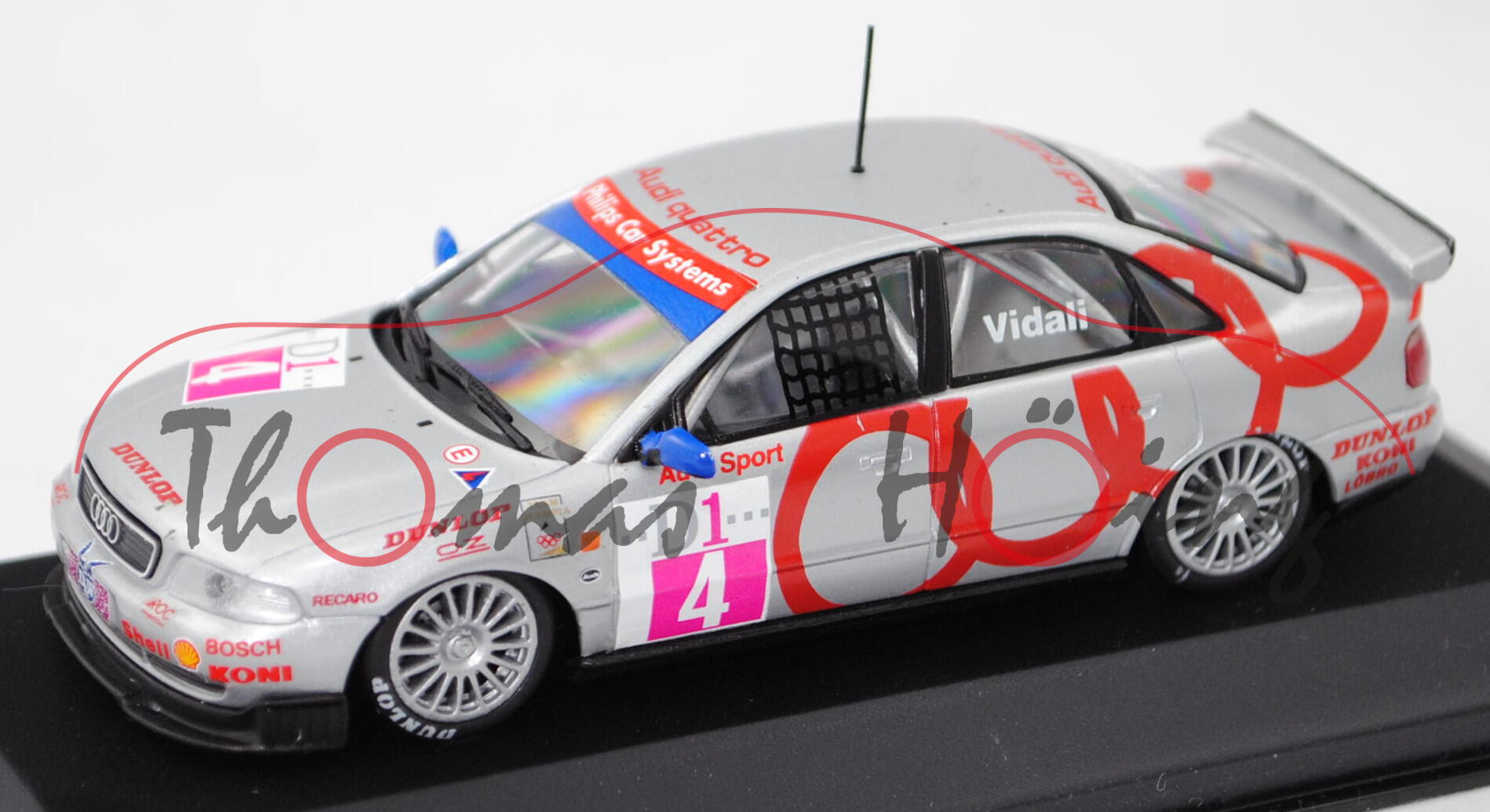 Audi A4 quattro Supertouring, STW 1995, Tamara Vidali, Nr. 4, ROC, Minichamps, 1:43, Werbebox