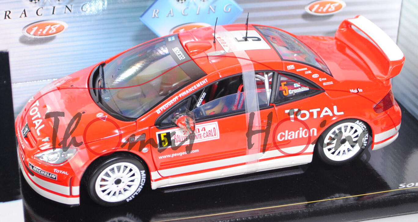 Peugeot 307 WRC, Modell 2004-2005, verkehrsrot/reinweiß, Rallye Monte Carlo 2004, Fahrer: Marcus Grö