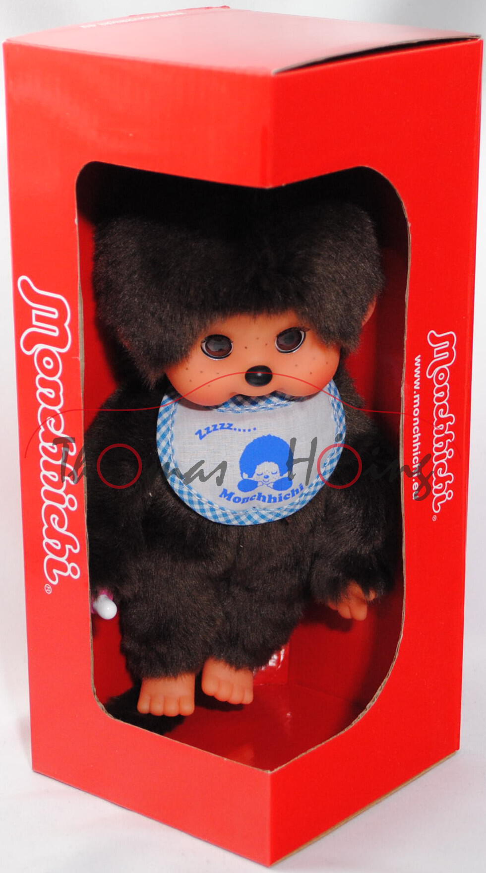 Monchhichi Sleep Eyes Boy with blue sleep Bib (schlafender Junge), 20 cm groß, Sekiguchi