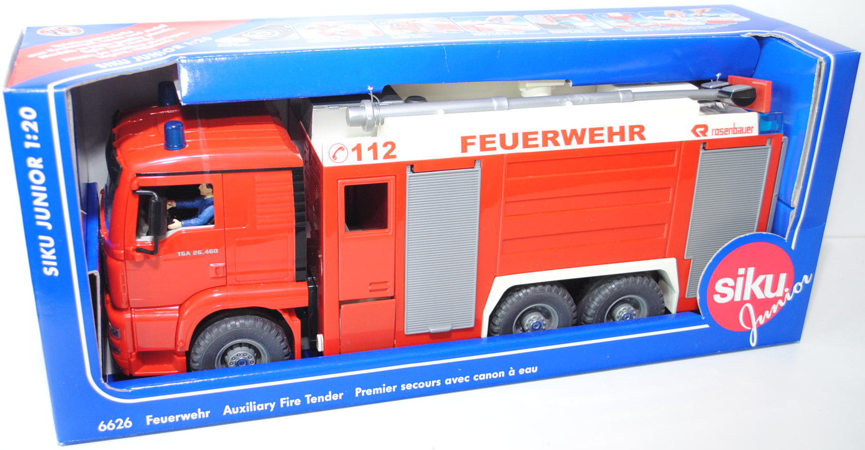 MAN TG 460 A Feuerwehr, verkehrsrot/reinweiß, C 112 FEUERWEHR R rosenbauer, Siku Junior, 1:20, L17P