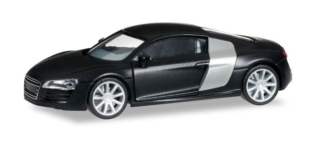 Audi R8 V10 5.2 FSI facelift (Typ 42, facelift), Modell 2012-, mattschwarz, Felgen chrom, Herpa, 1:8