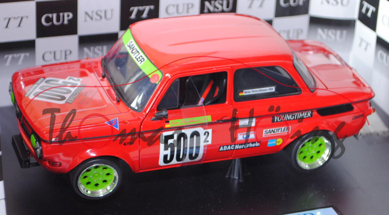 NSU 1300 TT Cup Racing (Typ 67), Modell 1967-1972, verkehrsrot, Fahrer: Heinz Fleischhauer, YOUNGTIM