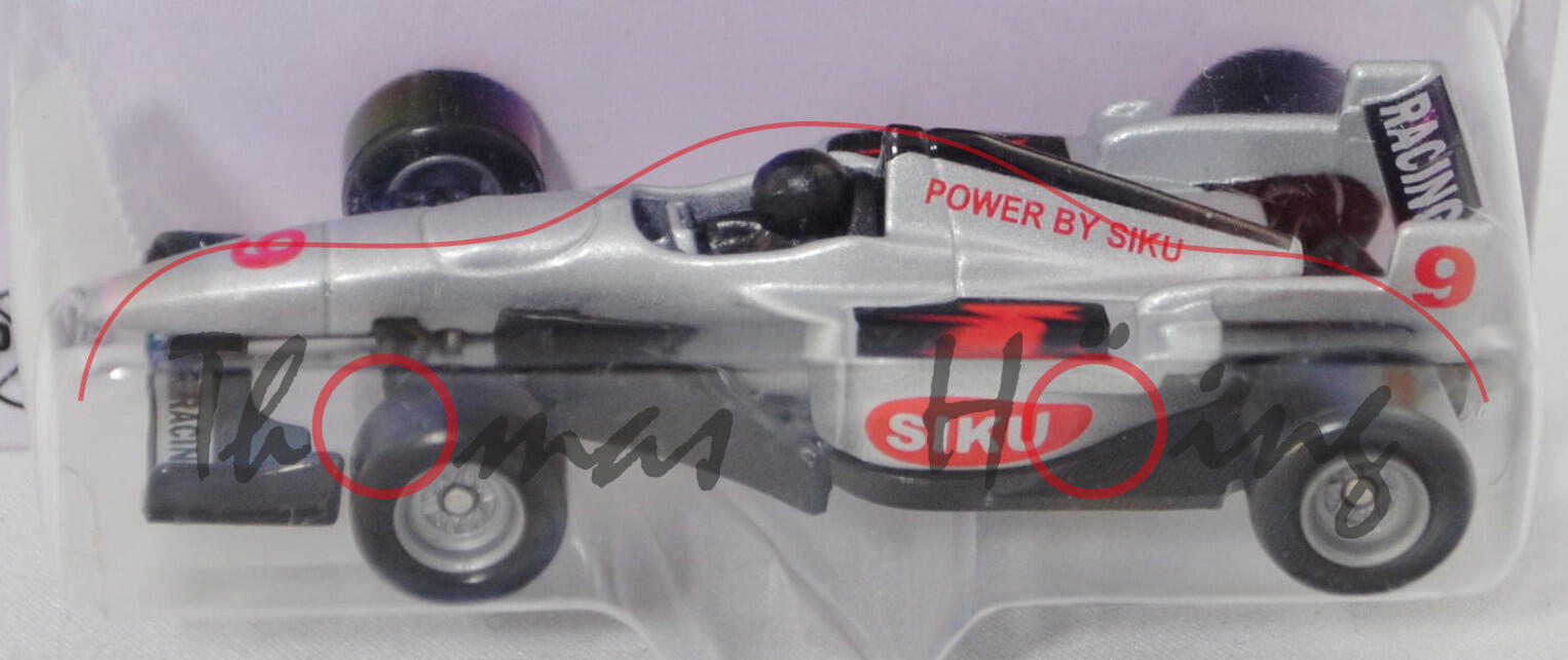 00000 Formel I Rennwagen, silber/schwarz, RACING / siku / POWER BY SIKU / 9, Fahrer schwarz, P26 m-