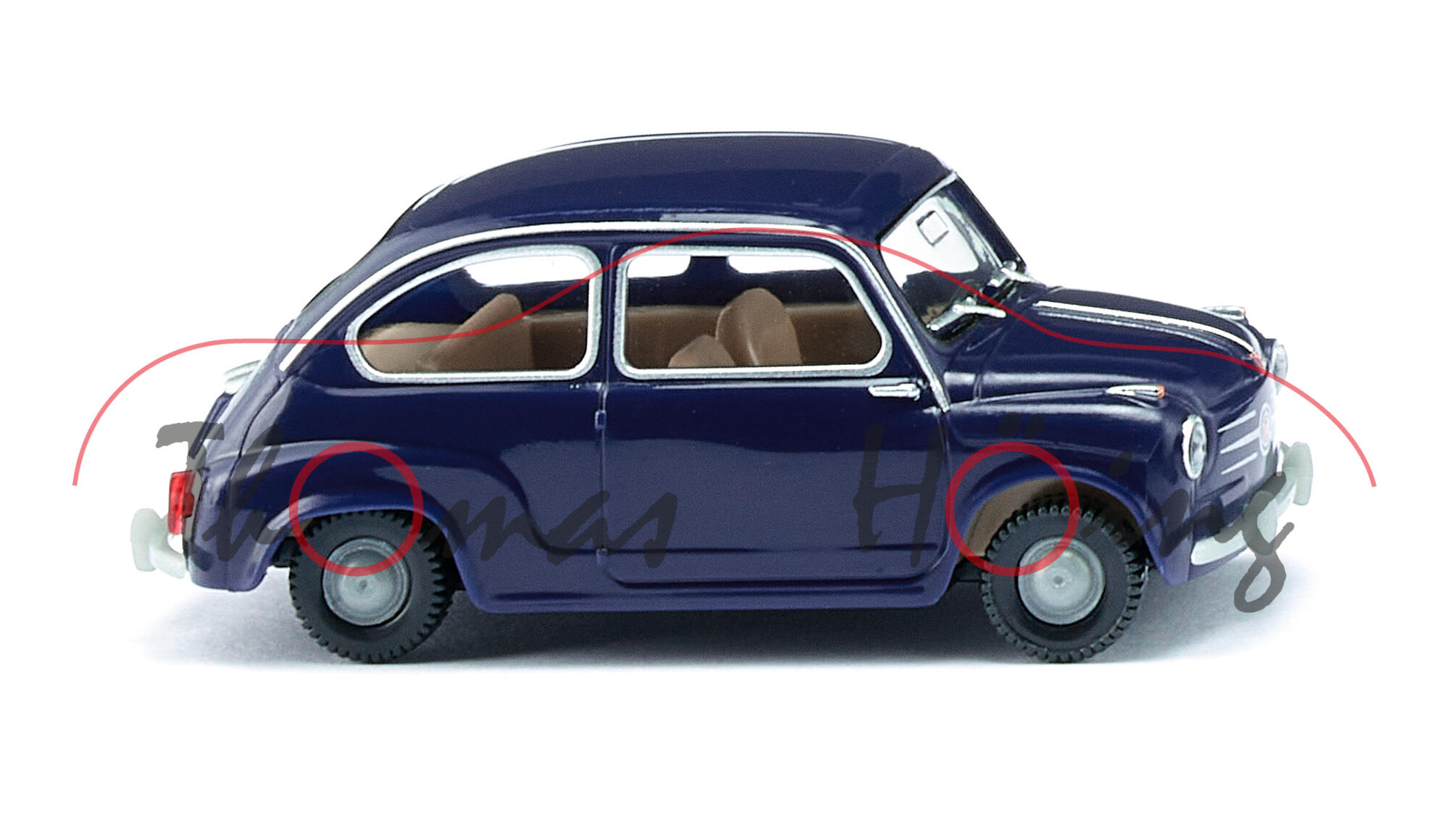 Fiat 600 Limousine mit festem Dach (Typ 100, Serie 2, Modell 1956-1957), dunkelblau, Wiking, 1:87, mb