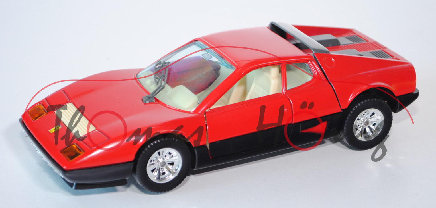 Ferrari 512 BB, Modell 1986, verkehrsrot/schwarz, Türen + Motorhaube zu öffnen, Bburago DIE CAST met