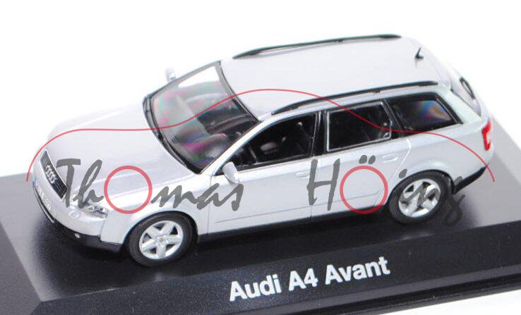 Audi A4 Avant (B6, Typ 8E), Modell 2001-2004, silber, Minichamps, 1:43, Werbeschachtel