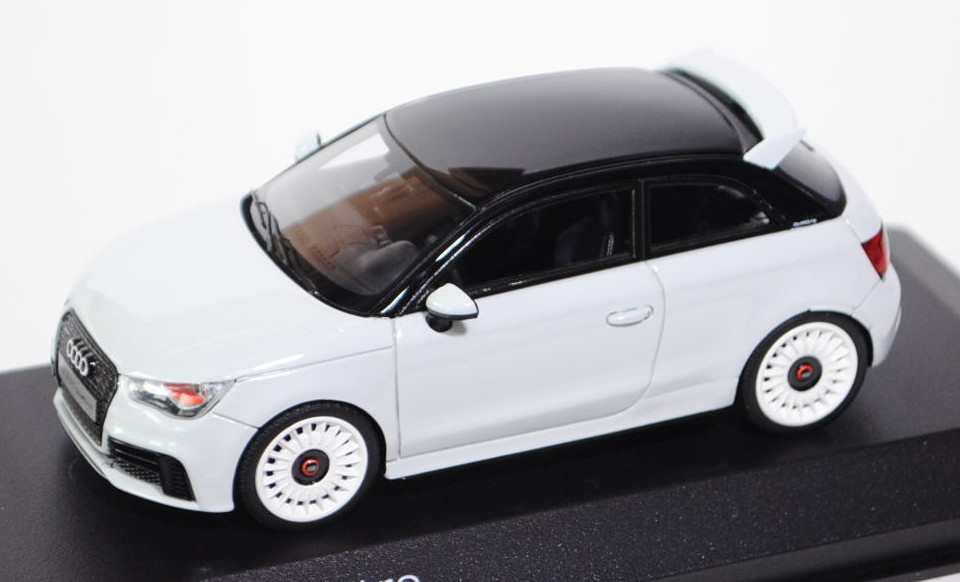 Audi A1 2.0 TFSI quattro (Typ 8X), Modell 2012-, gletscherweiß/schwarz, Minichamps, 1:43, Werbeschac