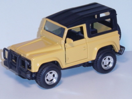 Land Rover Defender, safarigelb, Türen zu öfnen, mit Allradantrieb, 1:32, New Ray