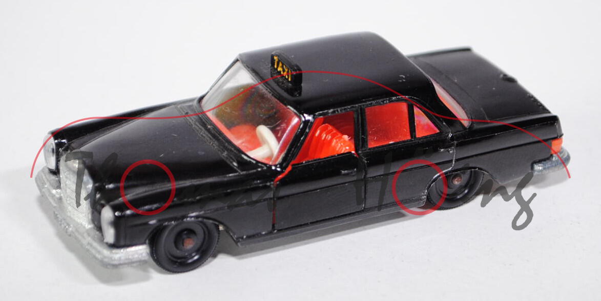 Mercedes 250 SE Taxi, schwarz, innen rotorange, Lenkrad weiß, HL Kunststoff, R2