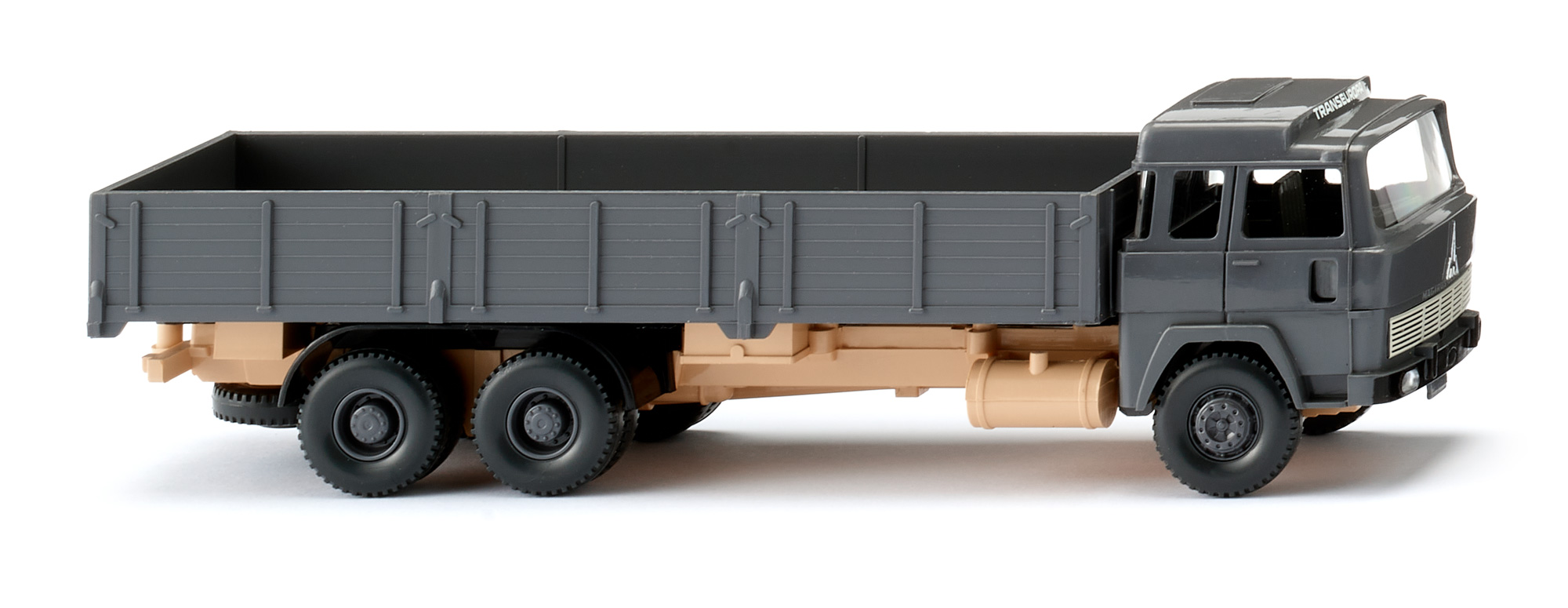 Magirus 235 D 22 FL 6x4 (Typ D-Frontlenker, Typ Saturn TE 235 F, TE-Fahrerhaus, Modell 1963-1964) Hochbordpritschen-LKW, Fahrerhaus grau, TRANSEUROPA, Wiking, 1:87, mb