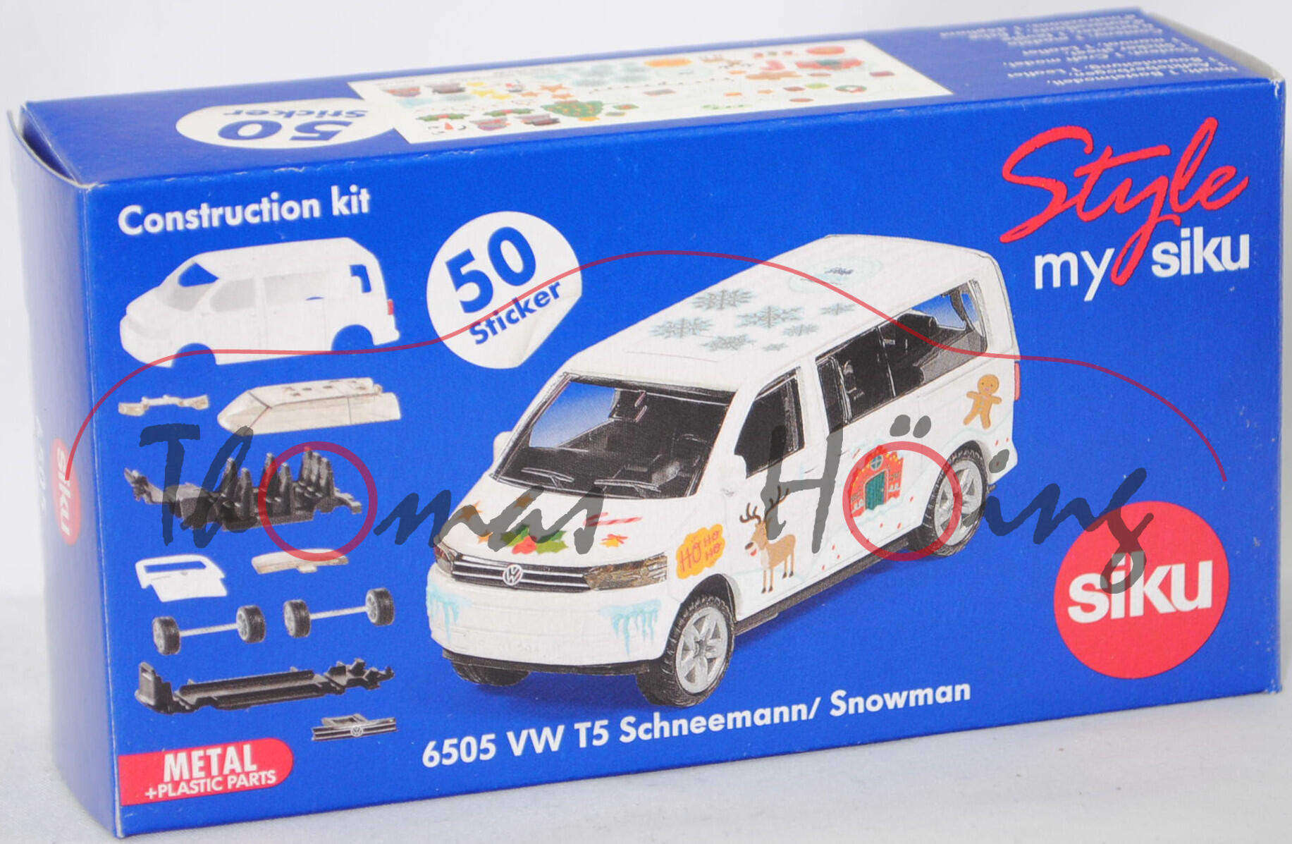 00001 Bastelset VW T5 GP Multivan Highline 2.0 TDI (Typ 7E, GP 2009, Modell 2009-2015) Schneemann, reinweiß, Druck TRANSPORTER auf der Heckklappe, SIKU SUPER, 1:61, mb