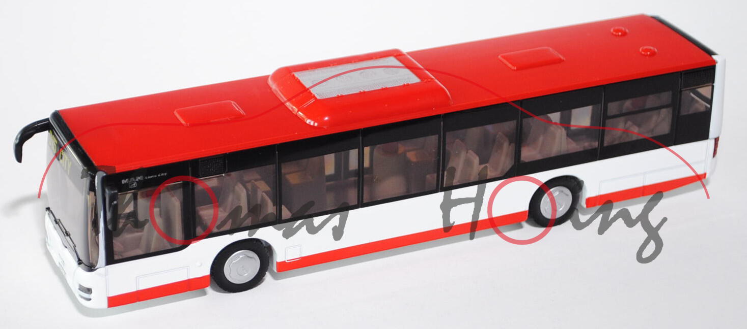 00006 MAN Lion's City Solobus mit 3 Türen (Modell 2004-2009) (Stadtbus), rot/weiß, Bpr. ohne Art.-Nr., SIKU, 1:50, L17mpK