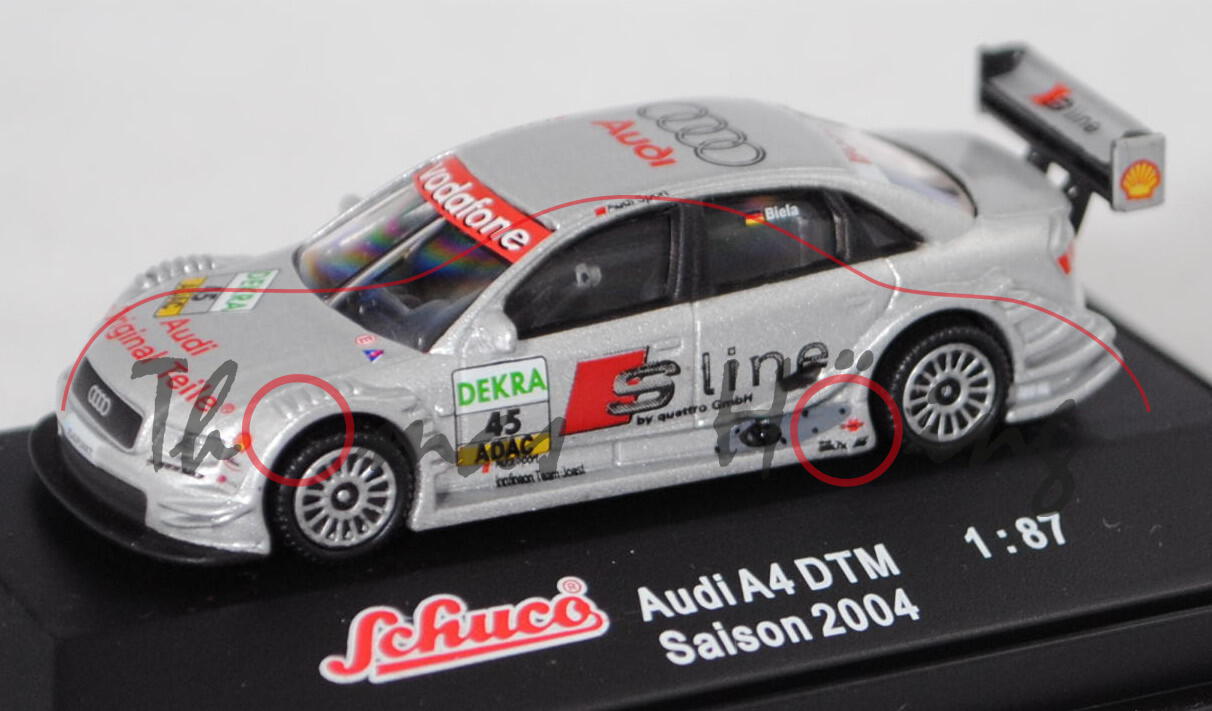 Audi A4 DTM 2004 (B6, Typ 8E2 / R11), silber, DTM 2004, Frank Biela, Nr. 45, Schuco, 1:87, PC-Box