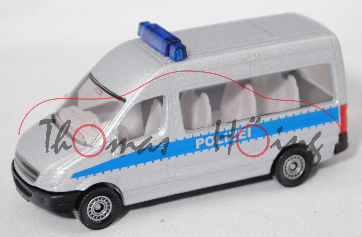 00010 Mercedes-Benz Sprinter II (Modell 06-13) Polizeibus, silber, hohes Blaulicht, C80, SIKU, P29e