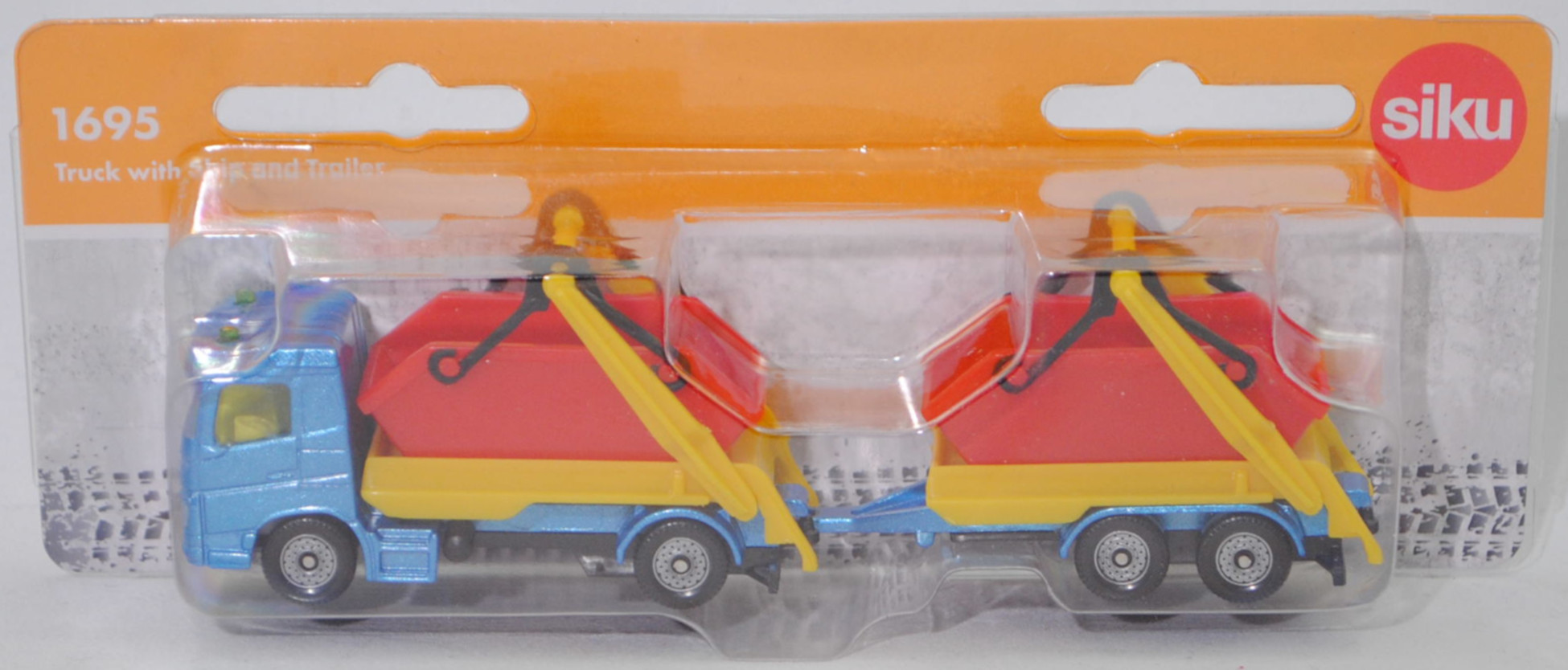 00000 Volvo FM 4x2 (Modell 2013-) Absetzkipper mit Anhänger, dunkel-himmelblaumetallic, Aufbau verkehrsgelb, Absetzmulden verkehrsrot, SIKU SUPER, 1:82, P29f