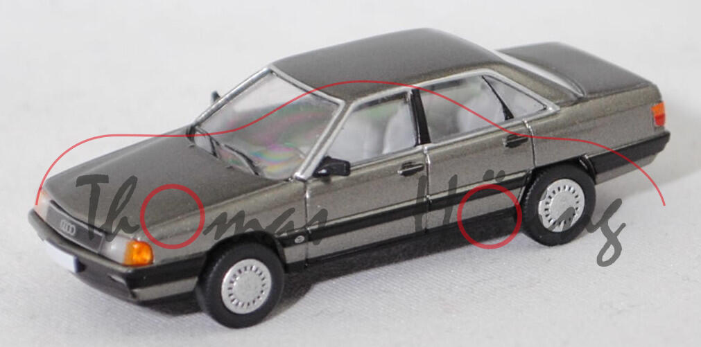 Audi 100 (3. Generation, Baureihe C3, Typ 44, Vorfacelift (VFL), Modell 1982-1987), geminigrau metallic (LZ7Z), Premium ClassiXXs®, 1:87, mb