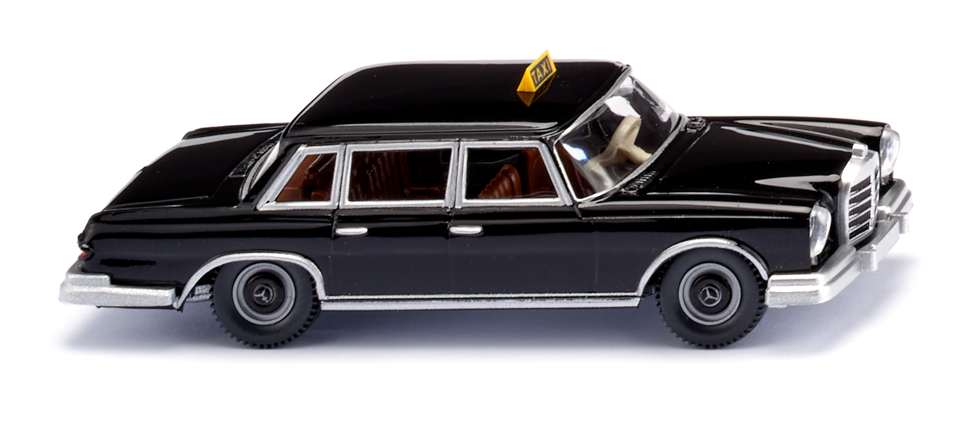 Taxi - Mercedes-Benz 600 (1. Generation, W 100, Vor-MoPf, Modell 1964-1969), schwarz (Farbcode 040), Taxischild signalgelb, Wiking, 1:87, mb