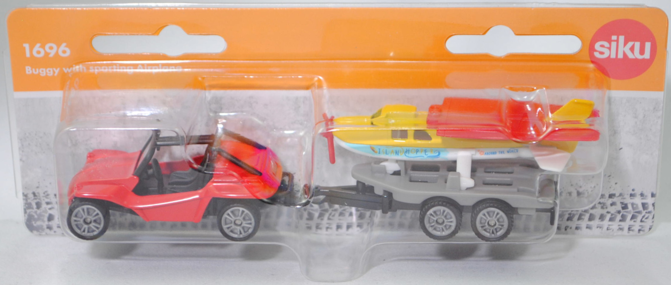 00000 Hazard-Buggy / HAZ-Buggy (Modell 1968-1992) mit Anhänger und Sportflugzeug (vgl. Cessna Skyhawk 172S, Modell 1998-), rot + grau/schwarz + rot/gelb/weiß, SIKU SUPER, P29f