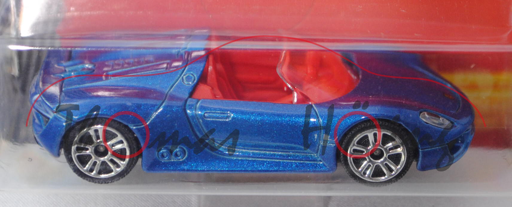 Porsche 918 Spyder (Modell 2013-2015) (Nr. 209 F), signalblaumetallic, innen rot, majorette, 1:61, B