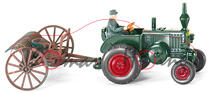 Schlepprechen mit Lanz Traktor, braun und schwarz, Wiking, 1:87, mb