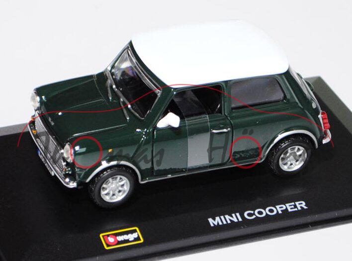 Mini Cooper (Typ MK II / III, Modell 1969-1976), british racing green, Dach reinweiß, innen schwarz,