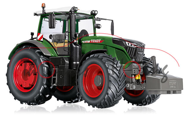 Fendt 942 Vario (6. Gen., Typ MY 2020, Modell 2019-), Fendt-grün/weiß, Felgen rot, Wiking, 1:32, mb