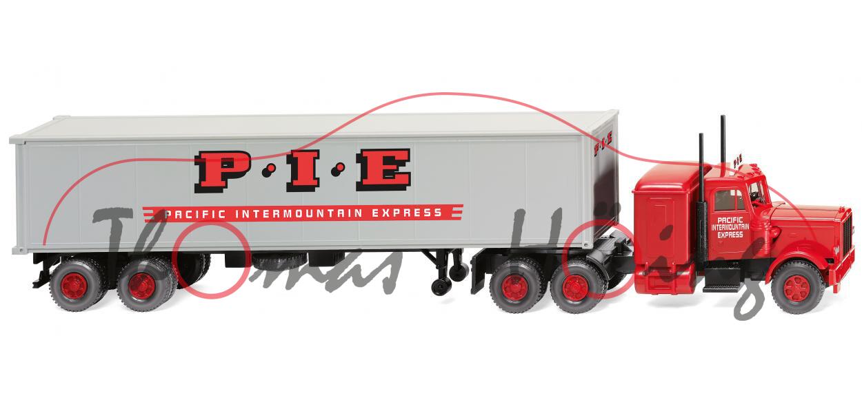 Peterbilt 379 Conventional (Modell 1977-1986) Containersattelzug, rot, P  I  E, Wiking, 1:87, mb