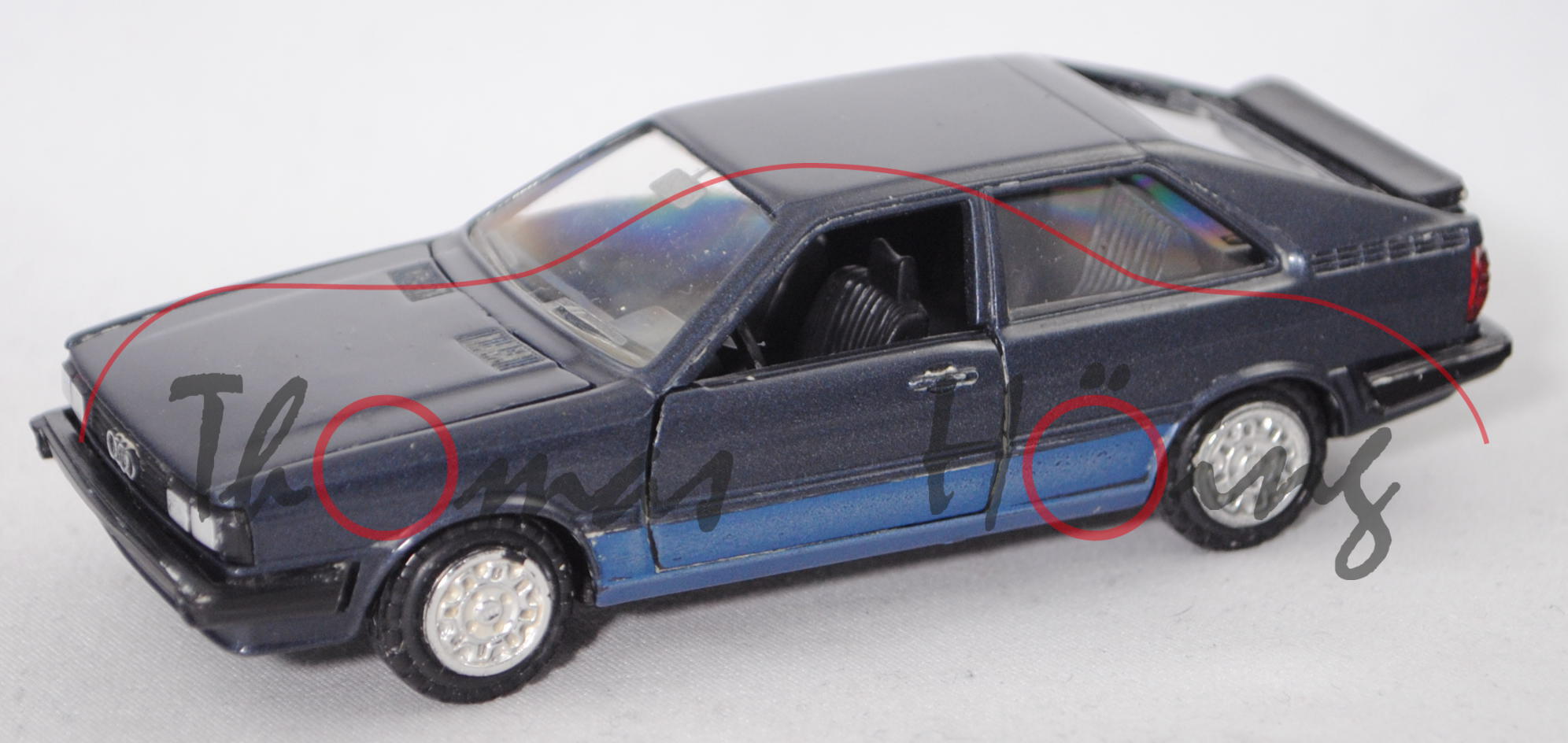 Audi Coupé GT 5S (B2, Typ 81C, Modell 1980-1983), heliosblaumet./azurmet., Conrad, 1:43, Werbebox