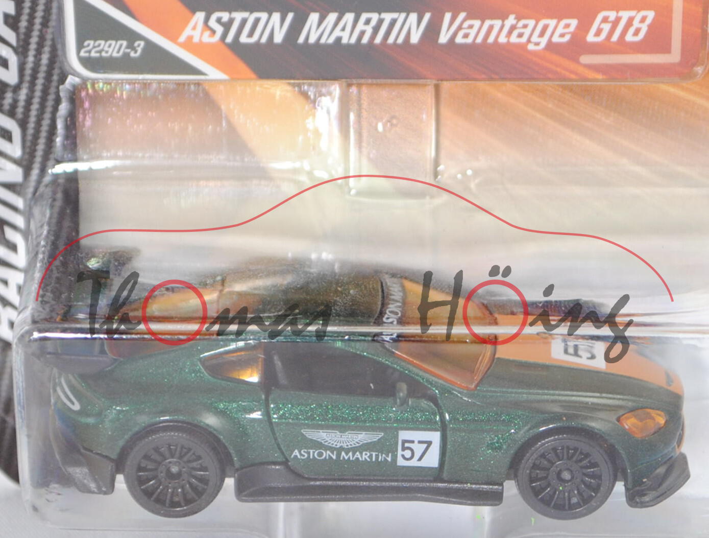 ASTON MARTIN Vantage GT8 (Modell 16-17), moosgrünmet., Nr. 57, Nr. 229D-3, majorette, 1:60, Blister