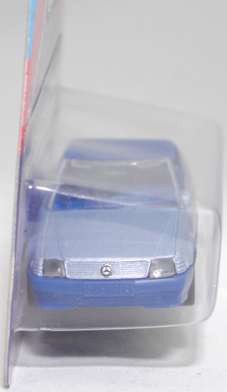 00005 Mercedes-Benz 500 SL mit Verdeck (Hardtop) (R 129, Modell 1989-1992), silberblaumetallic/saphirblau, Scheibe seitlich lackiert, Heckklappe mit Stern, Hong, B7, SIKU, 1:55, P25
