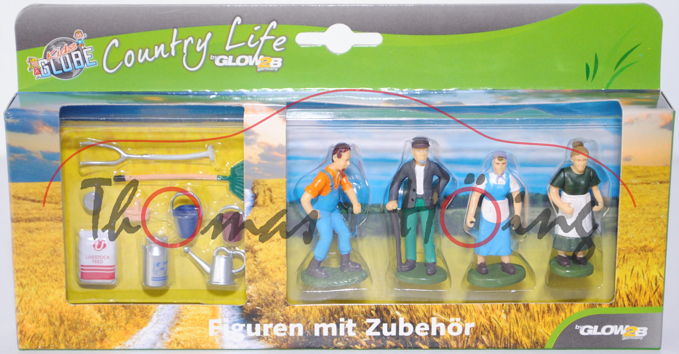 4 Stück Farmer Figuren für Siku, 2 Bauern und 2 Bäuerinnen, mit Zubehör, Kids GLOBE FARMING, 1:32, m