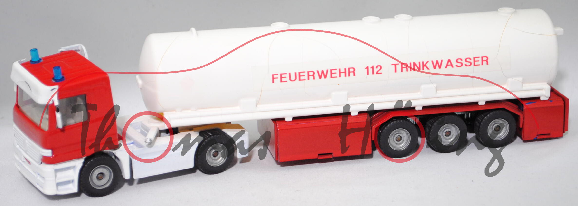 Mercedes-Benz Actros M (Mod. 96-02) Tanksattelzug, rot/weiß, FEUERWEHR 112 TRINKWASSER, Umbau