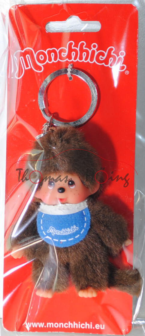 Monchhichi Key Chain Classic Boy Blue Bib (Junge blauem Latz), Schlüsselanhänger, 10 cm, Sekiguchi