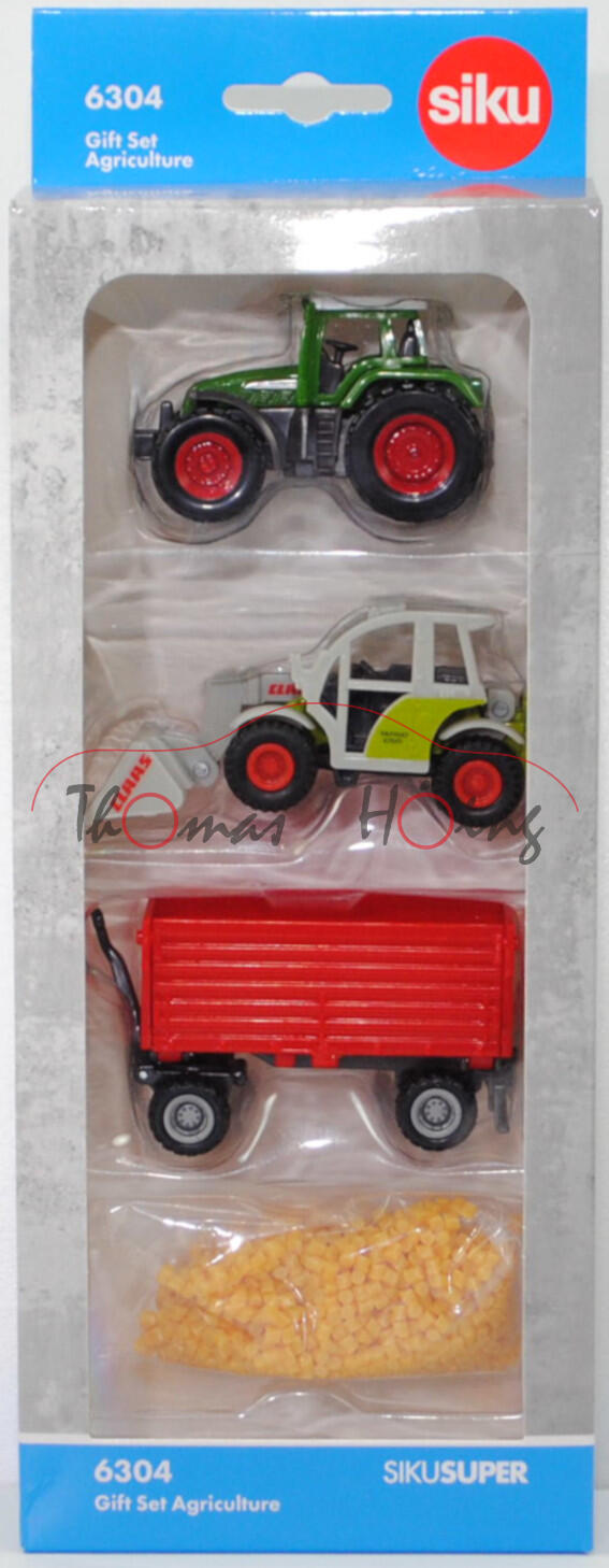 00001 Geschenkset Landwirtschaft: Fendt Favorit 926 Vario + CLAAS TARGO C50 + Fortuna Zweiachs-Dreiseitenkipper K 180 / 5.2 + Granulat, SIKU, P33R