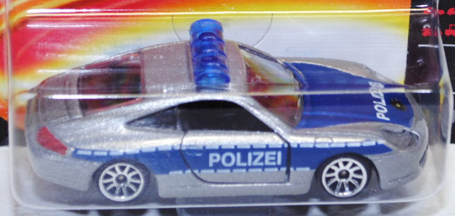 Porsche 911 (Typ 996) (Nr. 209.1), silbergraumetallic/blau, POLIZEI, Türen zu öffnen, majorette, 1:5