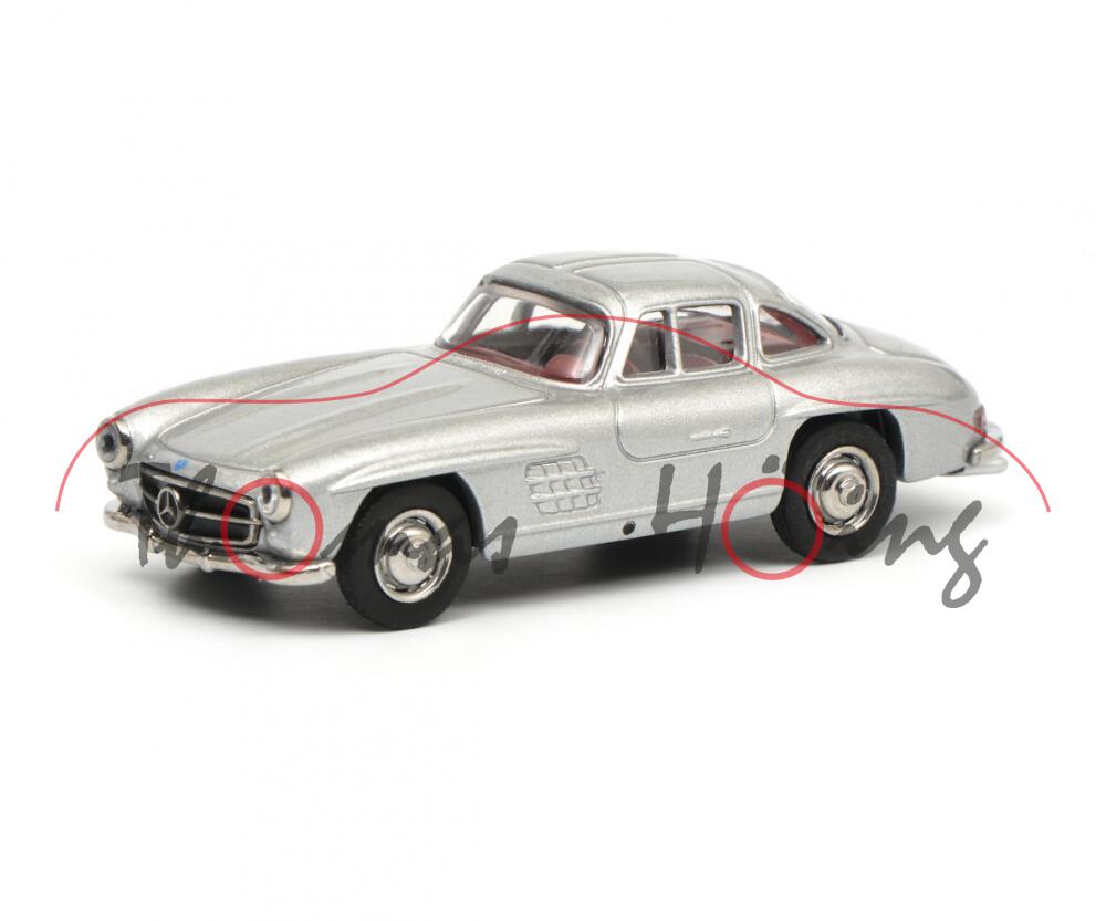 Mercedes-Benz 300 SL (Baureihe W 198, Modell 1954-1957), silber, innen rot, Schuco, 1:64, mb