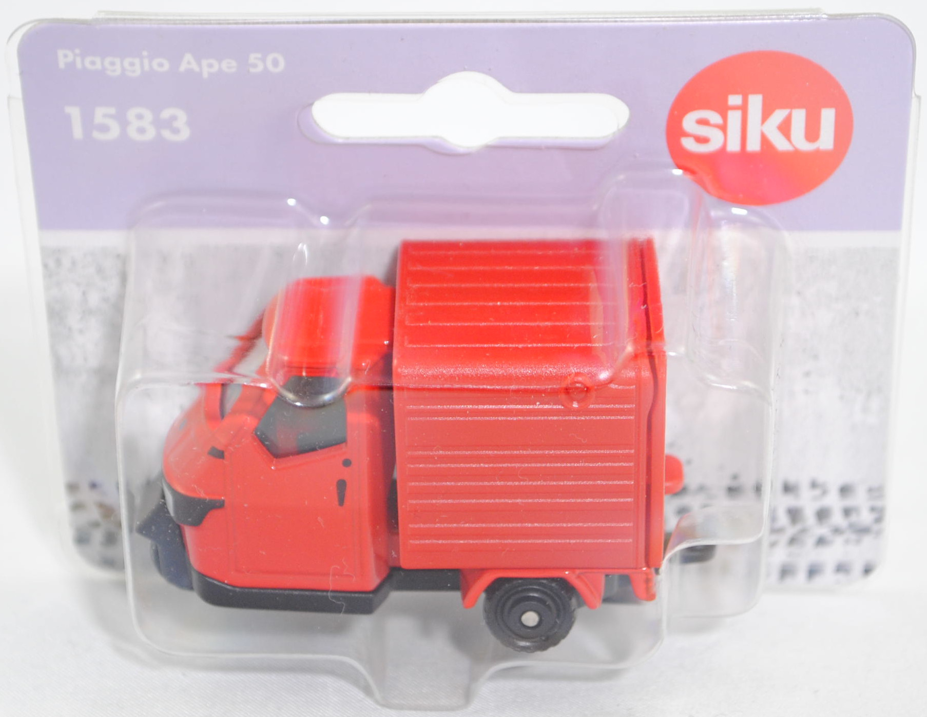 00001 Ape 50 2T E4 Kasten (Typ E4, Modellcode E33L000A40, Modell 2019-), verkehrsrot (red sprint), Chassis ohne kleine Niete vor der Hinterachse, SIKU SUPER, 1:43, P29f