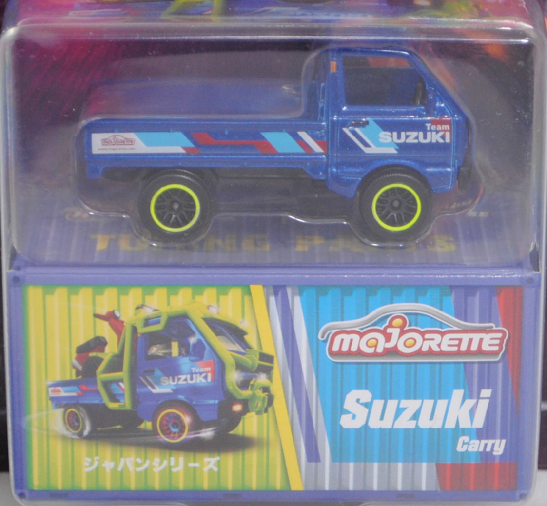 SUZUKI CARRY Pick-up (Typ ST41, Modell 1981-1982), blau, Beilage: Tuning-Teile, majorette, 1:51, mb