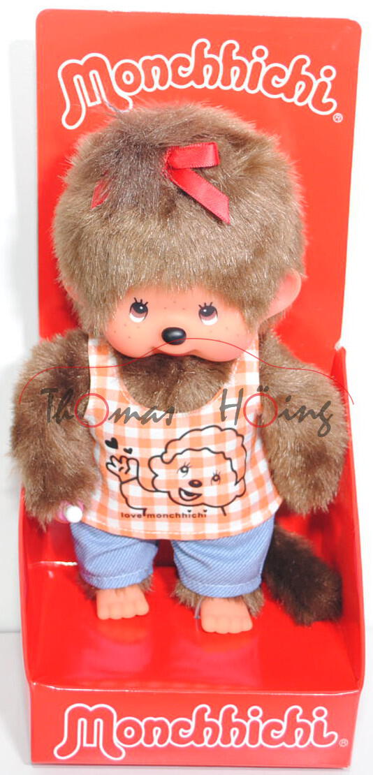 Monchhichi Orange Checker Girl (oranges Shirt), 20 cm groß, Sekiguchi