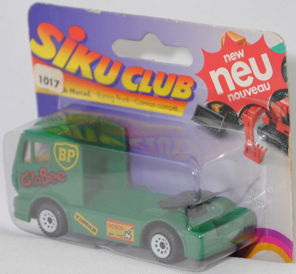 00001 Mercedes-Benz 1450 S (Mod. 89-93) Renntruck (Truck-Racing-Europameisterschaft, Klasse C), grün, GloBee / BP / KLIPPAN / BOSCH, Bpr. 0818, C1 weiß, SIKU SUPER, 1:83, P24 mit neu