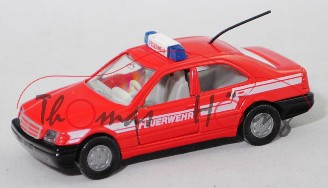 00005b Mercedes-Benz C 220 Klassische Version (W 202, Modell 1993-1995) Feuerwehr-Einsatzleitung, rot, FEUERWEHR, Kardanwelle kurz, B7, SIKU, 1:55