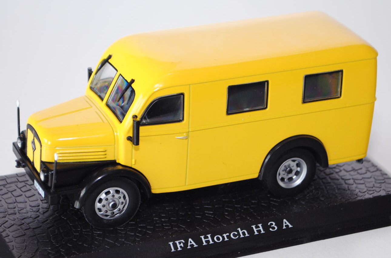 IFA Horch H3A Postwagen, Modell 1950-1958, verkehrsgelb/schwarz, Deutsche Post, EDITIONS ATLAS Colle