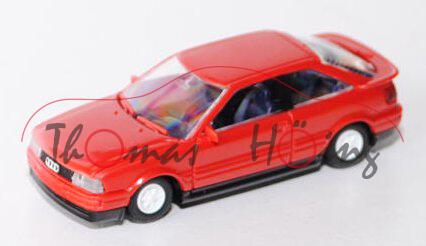 Audi Coupé (B3, Typ 89C), Modell 1988-1991, feuerrot, innen saphirblau, Felgen reinweiß, Rietze, 1:8