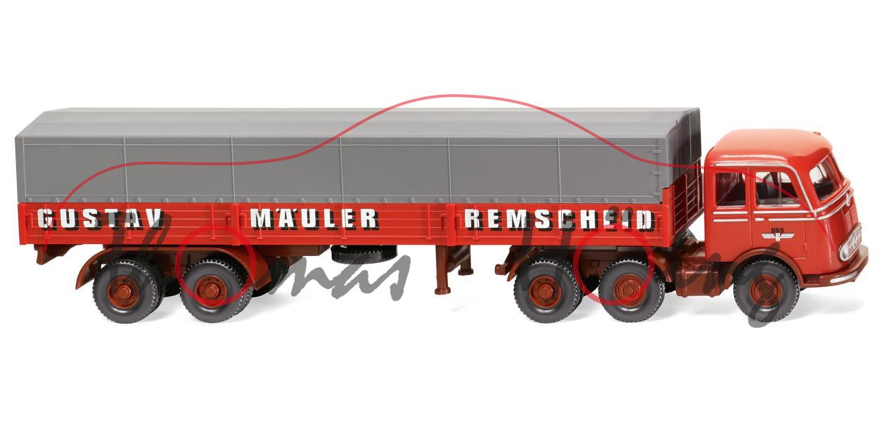 MB LPS 333 (Mod. 1958-1961) Pritschensattelzug, rot, GUSTAV MÄULER REMSCHEID, Wiking, 1:87, mb
